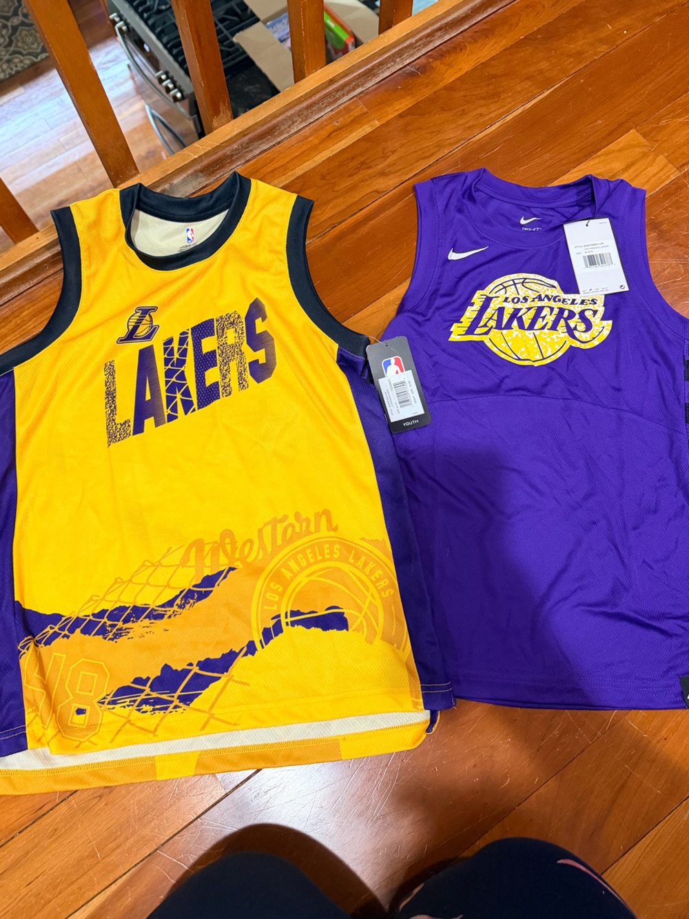 Nike Kids Los Angeles Lakers Yellow & Purple Basketball Tank Tops (Pair)